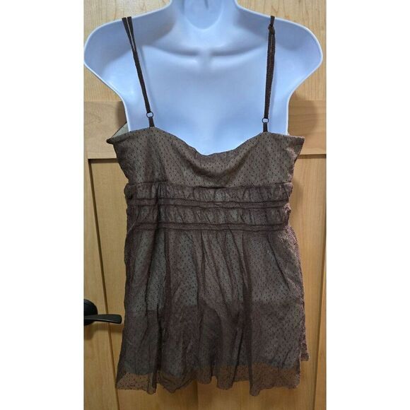 Michael Kors Brown Sheer Spaghetti Strap Baby doll Top Womens L Whimsigoth lace - Picture 2 of 5